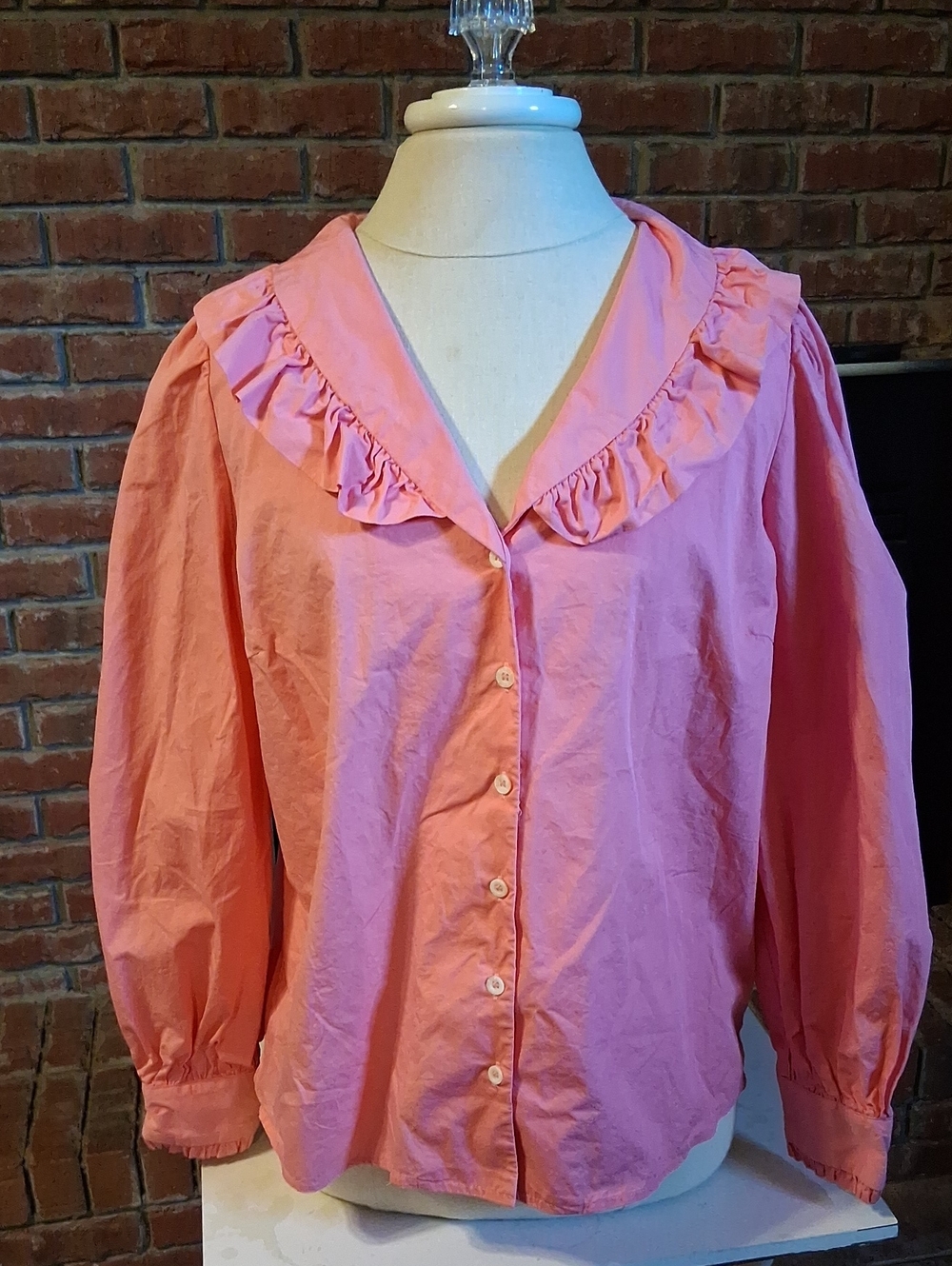 FRNCH Pink Ruffle Collar Button-Down Blouse